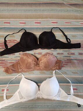 Set of 3 Lace Multiway Bras- White, Black, Brown- Size 36D